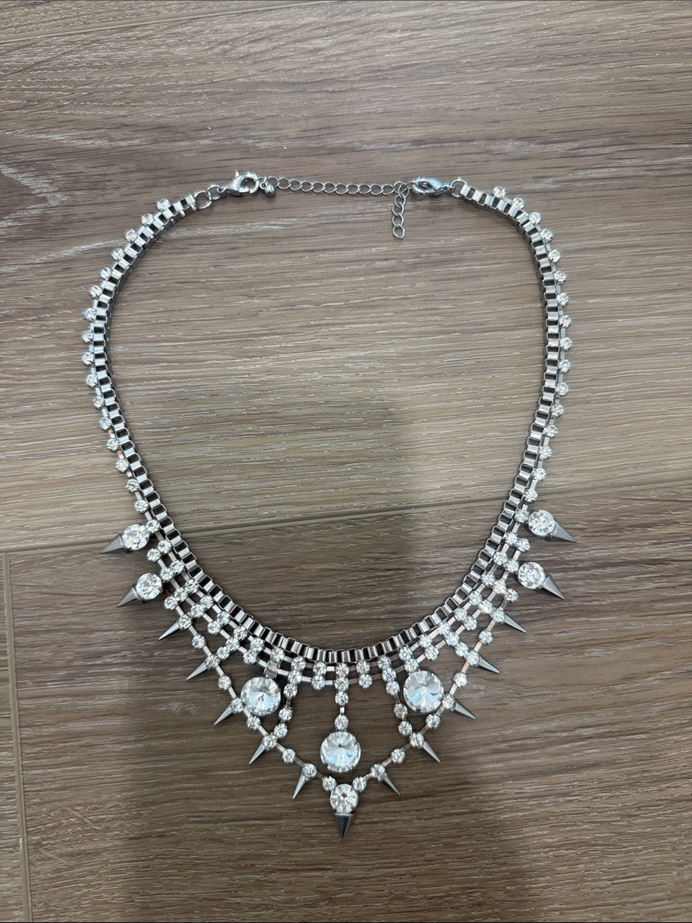Silver Crystal Spike Statement Necklace - Women Jewelry